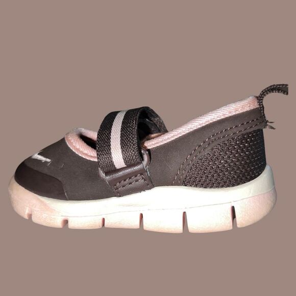 Infant Nike Free Brown & Pink Mary Jane Slip On Shoes Size 2.5 - Picture 4 of 7